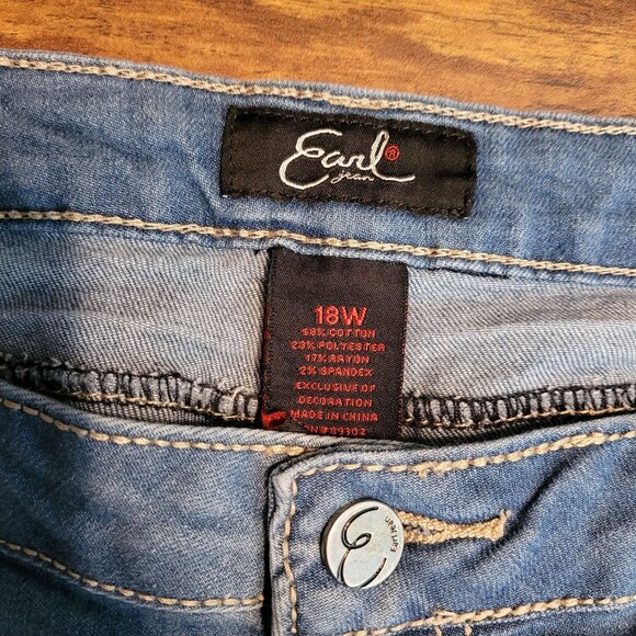 Earl Jeans 18 W Capri Cuffed Mid Rise Thick Stitch Medium Light Wash Stretch - Picture 4 of 10